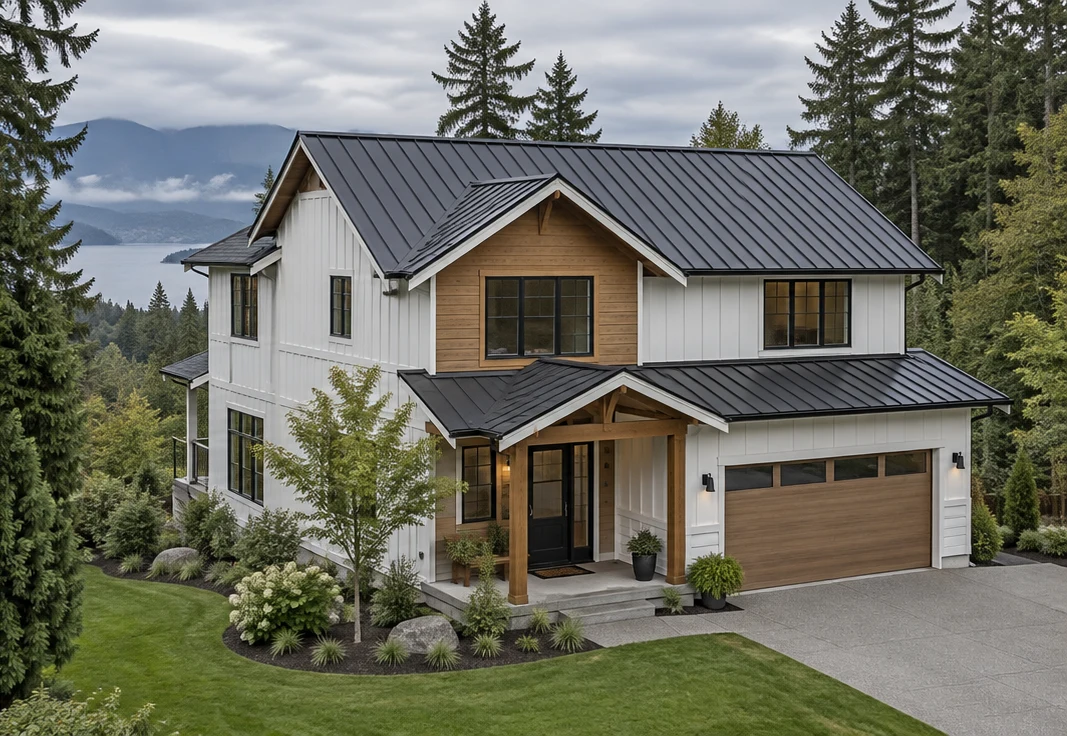 Illustrative home with a charcoal standing-seam metal roof